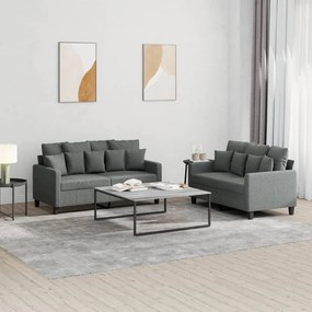 3201649 vidaXL 2 pcs conjunto de sofás com almofadões tecido cinzento-escuro