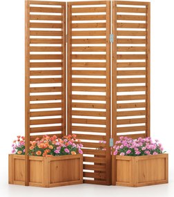 Biombo Cerca 157 x 50 x 168 cm decorativa Divisória separadora para exterior com 2 floreira com drenagem automática 3 painéis dobráveis Amarelo