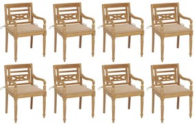 vidaXL Cadeiras Batávia com almofadões 8 pcs madeira de teca maciça