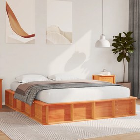 vidaXL Cama com armazenamento lift-up em castanho encerado, 160 x 200 cm, feita de pinho sólido