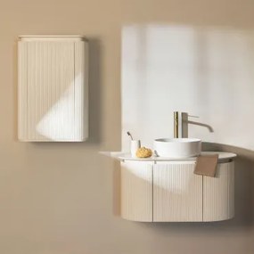 Conjunto De Móvel De Casa De Banho Suspenso Em Madeira Carsone Branco & Branco & Cerâmica Redonda Branca Ø40 Cm Lenka & Sem - Sklum