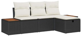 Conjunto de Sofá de Jardim vidaXL com Almofadas Preto Vime PE