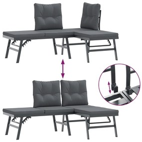 3 pcs bancos de jardim com almofadões aço revestido a pó preto