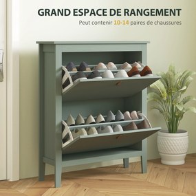 Sapateira com capacidade para 14 pares 80 x 24 x 95,5 cm, com 2 gavetas rebatíveis, prateleiras removíveis e ajustáveis, verde