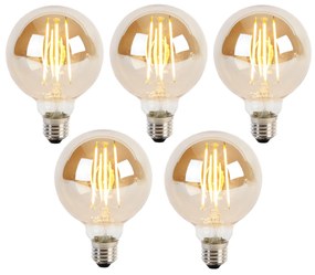 Conjunto de 5 Lâmpada LED E27 regulável em 3 níveis G95 vidro dourado 5W 380lm 2200K