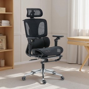 Cadeira de escritório ergonómica com braços 6D, encosto para a cabeça e profundidade do assento ajustáveis, 67 x 71 x 133 cm, preta