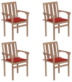 vidaXL Cadeiras de jardim empilháveis c/ almofadões 4 pcs teca maciça