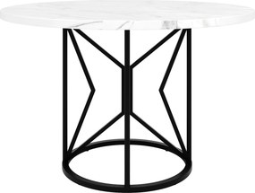 Mesa de jantar redonda em MDF, pés metálicos, 100x100x76 cm, Branco+Preto