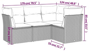 4 pcs conjunto sofás de jardim c/ almofadões vime PE castanho