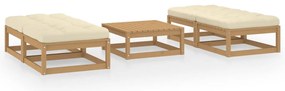 5 pcs conjunto lounge de jardim c/ almofadões pinho maciço