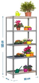 Estante Jardim SIMONGARDEN CLICK 5/400 CINZENTA/GALVANIZADAVANIZADA Jardim, Casa, Escritório, Garagem, Oficina Capacidade 180 Kg Dimensões 1800x900x40