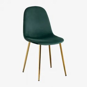 Pack De 4 Cadeiras De Jantar Glamm Dourado & Velluto Verde Selva & Veludo - Sklum