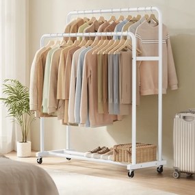 Guarda roupa Cabideiro 46,5 x 110 x 155,5 cm com rodas para arrumação flexível, branco mate