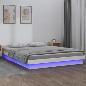 Estrutura de cama com luzes LED 120x200cm madeira maciça branco