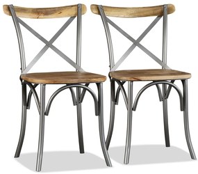 Cadeiras de jantar 6 pcs madeira mangueira maciça + encosto aço