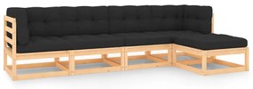 5 pcs conjunto lounge de jardim c/ almofadões pinho maciço