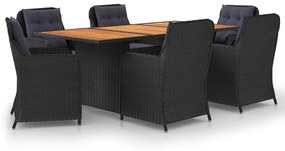 vidaXL 7 pcs conjunto de jantar para jardim vime PE preto