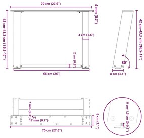 Pés para mesa de centro em formato de U, 2 peças, preto, 70x (42-43) c
