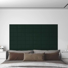 vidaXL Painel de parede 12 pcs 30x15 cm veludo 0,54 m² verde-escuro