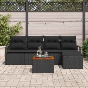 Conjunto de Sofá de Jardim 6 pcs Preto Grande Vime