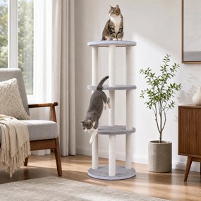 Arranhador para Gatos, 43 x 43 x 113 cm, Com 3 Grutas, Cinzento-claro