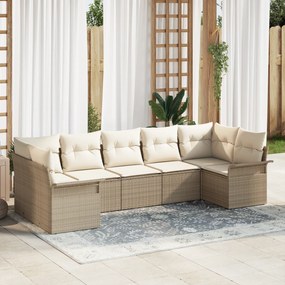 Conjunto de Sofá de Jardim de 7 Peças com Almofadas Bege Rattan Poliés