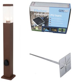 Candeeiro de exterior castanho ferrugem 80 cm com tomada IP44 - Malios Moderno