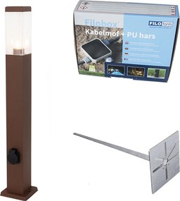 Candeeiro de exterior castanho ferrugem com espeto de chão e prensa-cabos 80cm Incl. casquilho IP44 - Malios