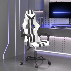 vidaXL Cadeira gaming couro artificial branco e preto