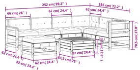 8 pcs conj. lounge jardim c/ almofadões madeira douglas maciça