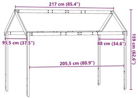 Telhado cama infantil 217x95,5x159 cm pinho maciço castanho-mel