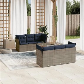 vidaXL 7 pcs conjunto sofás p/ jardim c/ almofadões vime PE cinzento