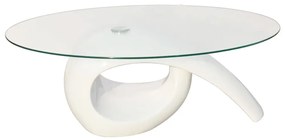 Mesa de centro com tampo oval de vidro, branco brilhante