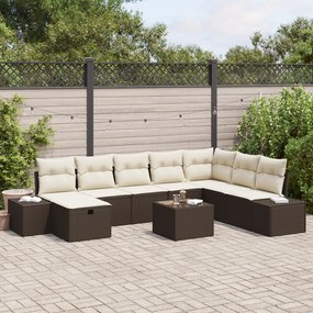 Conjunto de Sofás de Jardim de 9 peças com Almofadas Castanho Rattan P