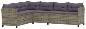 3 pcs conjunto lounge de jardim c/ almofadões vime PE cinzento