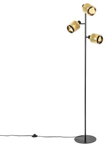 Candeeiro de pé industrial preto com dourado 3-luzes - Kayden Industrial