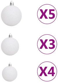 Conj. de bolas de natal 61 pcs c/ pico e 150 LEDs branco/cinza