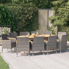 vidaXL 11 pcs conjunto de jantar para jardim com almofadões cinzento