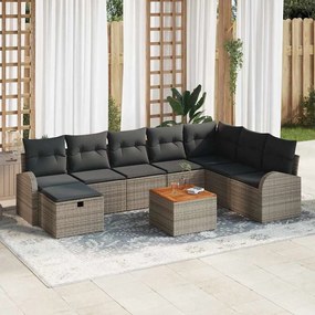 vidaXL Conjunto de Sofá de Jardim com 9 Peças e Almofadas Cinza Rattan Poliéster