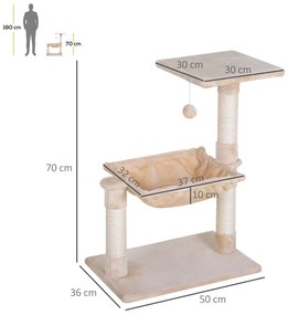 PawHut Árvore Arranhador para Gatos Torre para Gatos 50x36x70 cm Centr