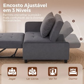 Sofá Cama Individual 4 em 1 Cadeirão-cama em Veludo com Encosto Ajustável e Bolsos Laterais Cinza Escuro