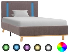 vidaXL Estrutura cama com LED 100x200 cm tecido cinzento-acastanhado