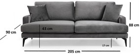 Sofá de 3 Lugares Papira – Cinzento – 205x90x88 cm
