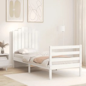 vidaXL Estrutura cama de solteiro c/ cabeceira madeira maciça branco
