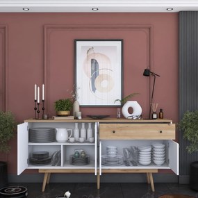 Aparador "Noce" - Nogueira e Branco - 180x87.6x45cm - Design Moderno