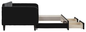 Sofá-cama com gavetão e gavetas 90x190 cm veludo preto