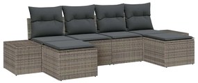 Conjunto de Sofá de Jardim de 6 Peças com Almofadas Cinza em Rattan Si