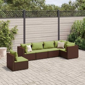 vidaXL 6 pcs conj. lounge jardim c/ almofadões 6 pcs vime PE castanho