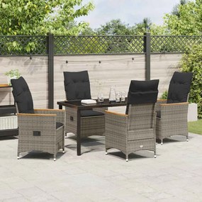 Conjunto de jantar de jardim de 5 peças com almofadas em rattan de pol