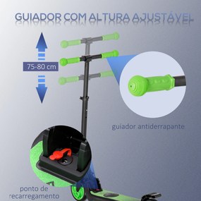 HOMCOM Trotinete Elétrica para Crianças acima de 6 Anos Trotinete Elétrica Dobrável com Altura Ajustável Bateria 24V Velocidade Máxima 8km/h Carga Máxima 50kg 71x36,5x75-80cm Verde